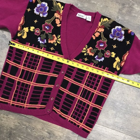 Vintage That's Me! Floral V‎ Neck Cardigan Women Size Medium Button Front - Picture 8 of 9